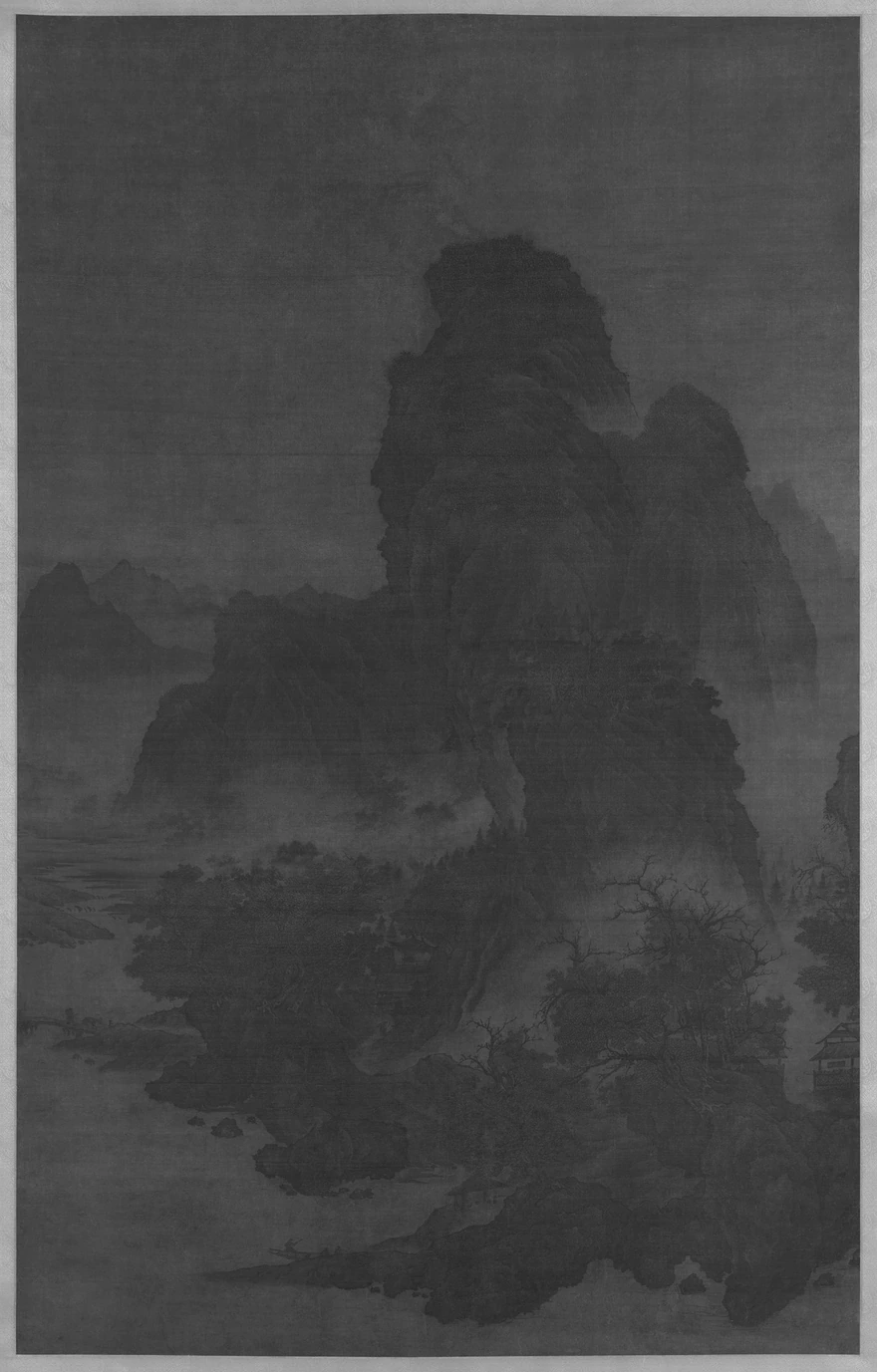 仿范宽山水图立轴:主峰巍峨,山径桥舍隐现(宋元佚名,大都会艺术博物馆藏,CC0 公版)